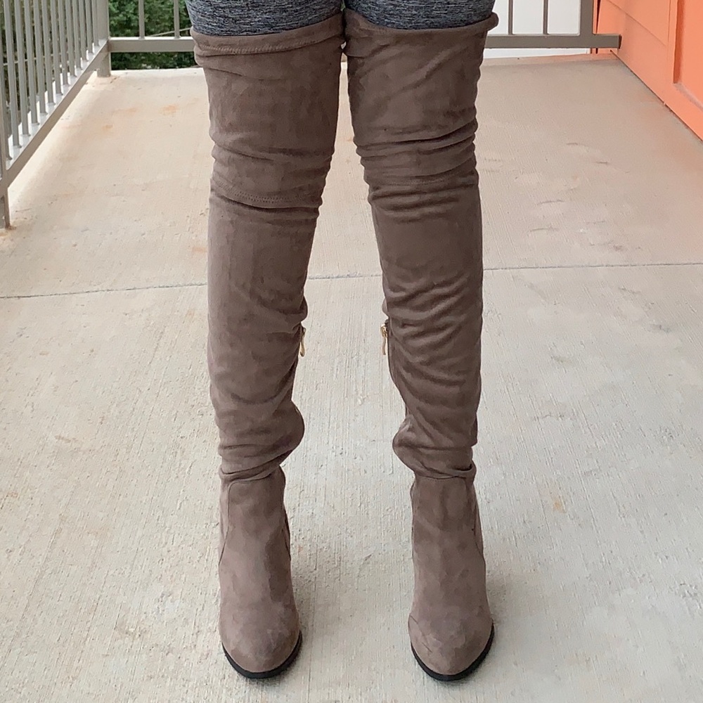 Over the Knee Suede Boots w/ Block Heel